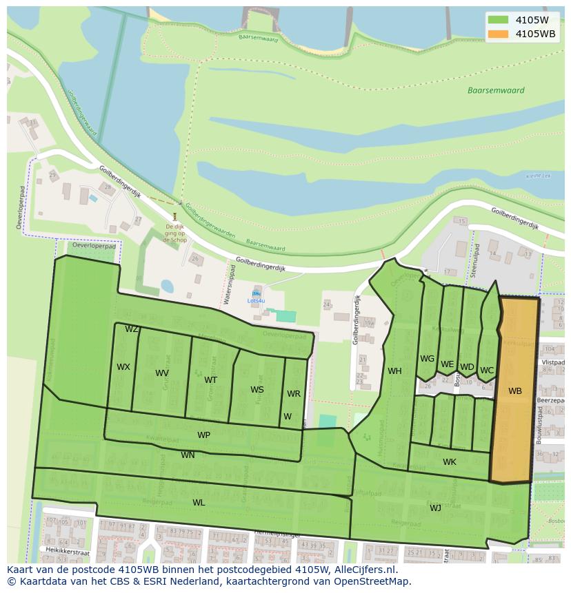 Afbeelding van het postcodegebied 4105 WB op de kaart.