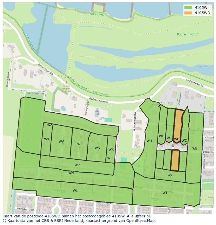 Afbeelding van het postcodegebied 4105 WD op de kaart.