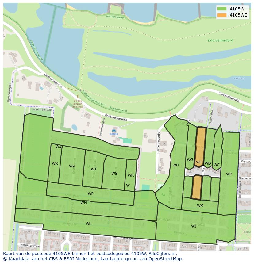 Afbeelding van het postcodegebied 4105 WE op de kaart.
