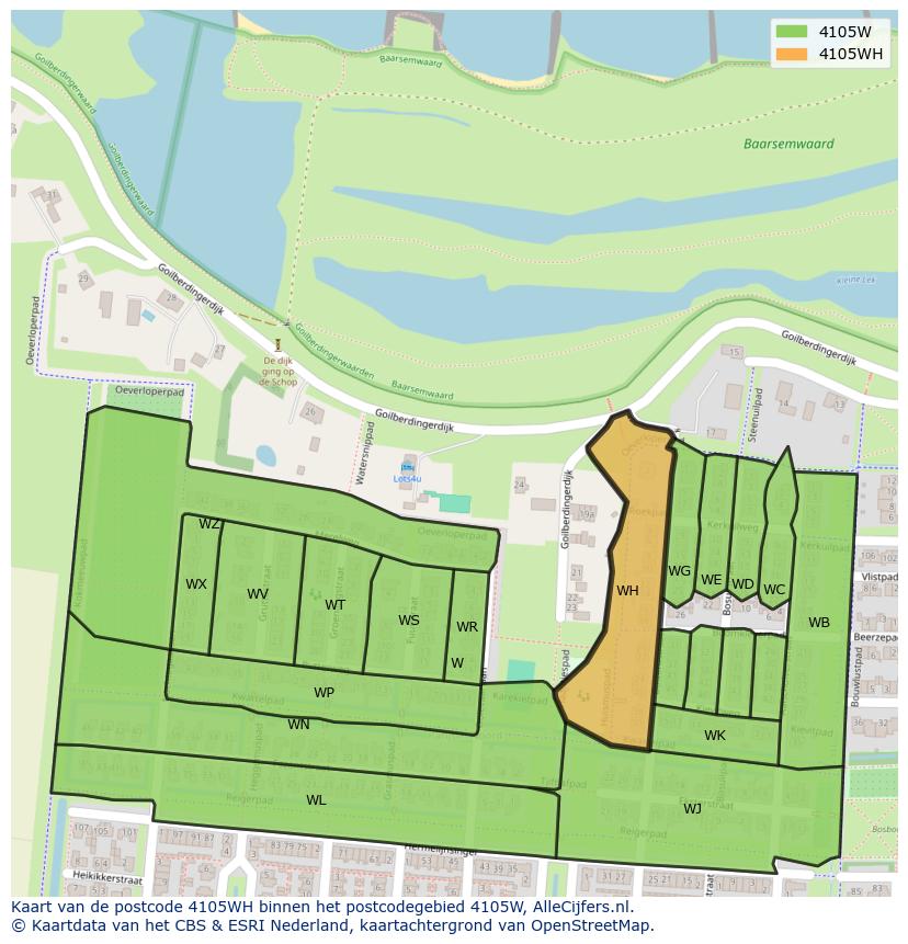 Afbeelding van het postcodegebied 4105 WH op de kaart.