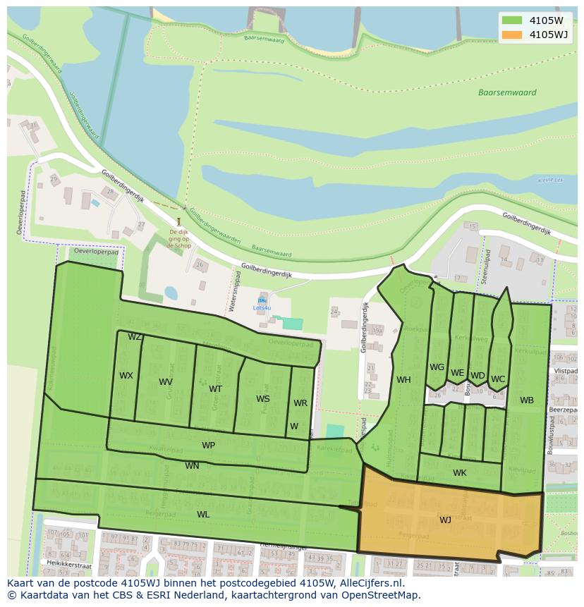 Afbeelding van het postcodegebied 4105 WJ op de kaart.