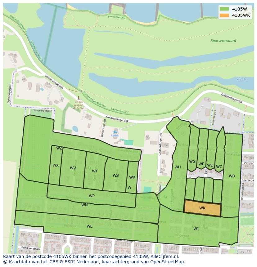 Afbeelding van het postcodegebied 4105 WK op de kaart.