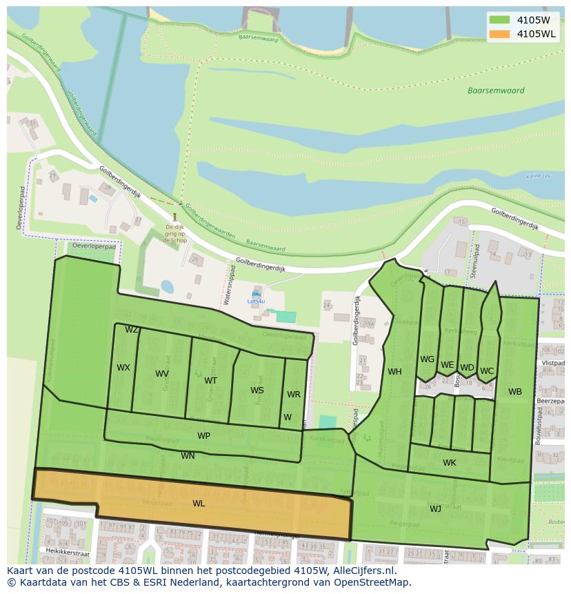 Afbeelding van het postcodegebied 4105 WL op de kaart.
