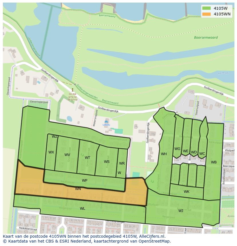 Afbeelding van het postcodegebied 4105 WN op de kaart.