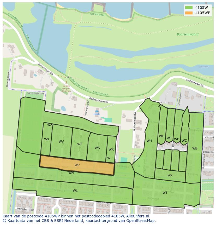 Afbeelding van het postcodegebied 4105 WP op de kaart.