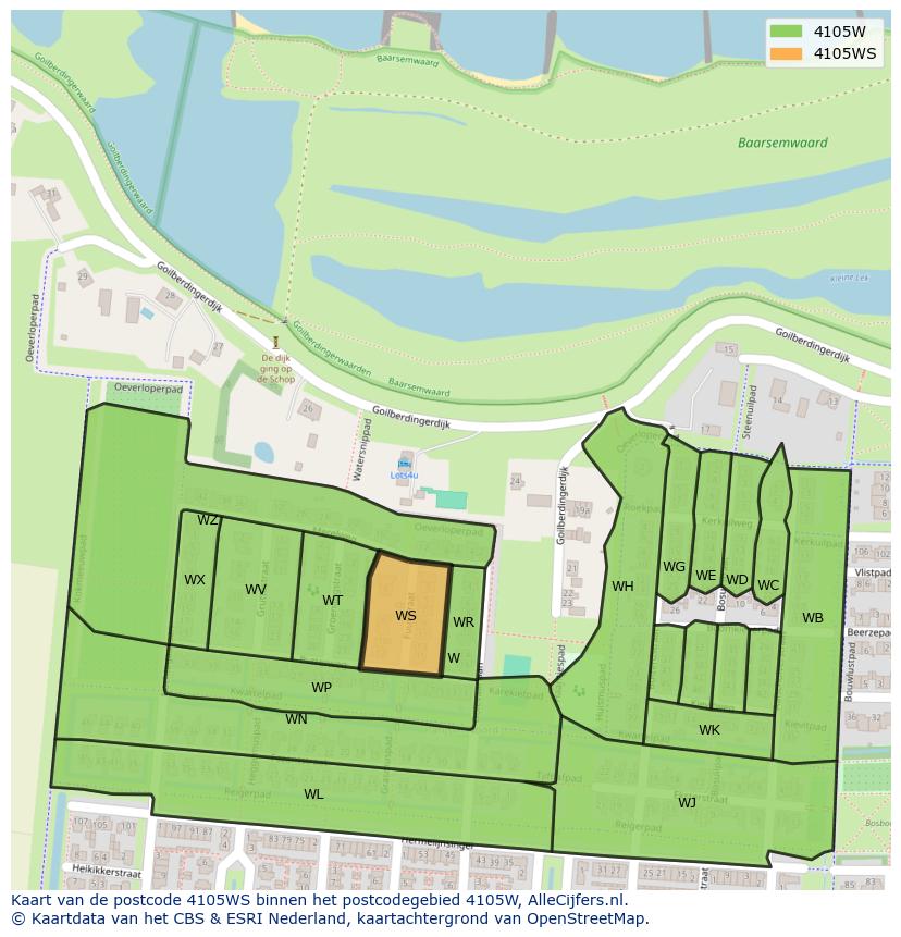 Afbeelding van het postcodegebied 4105 WS op de kaart.