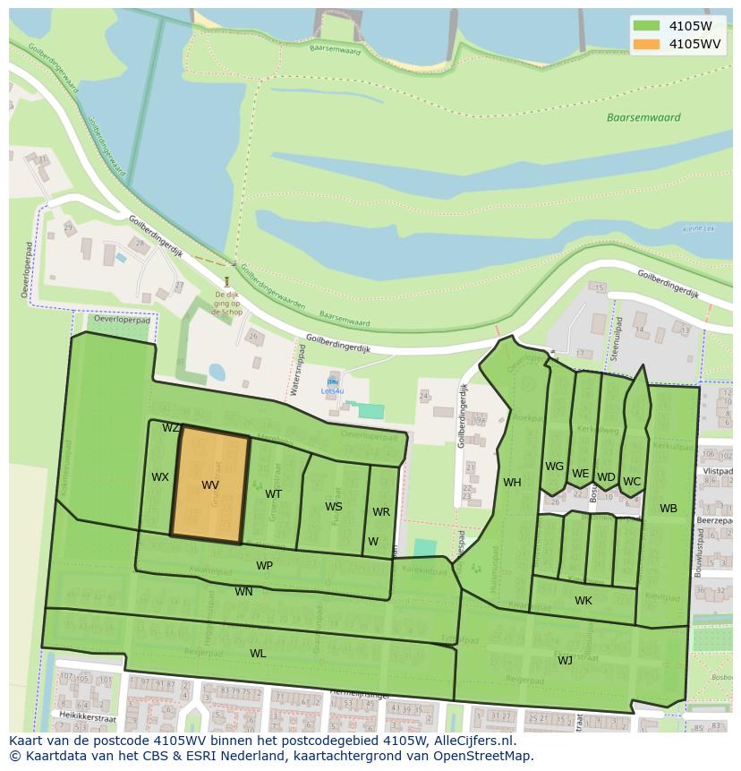 Afbeelding van het postcodegebied 4105 WV op de kaart.