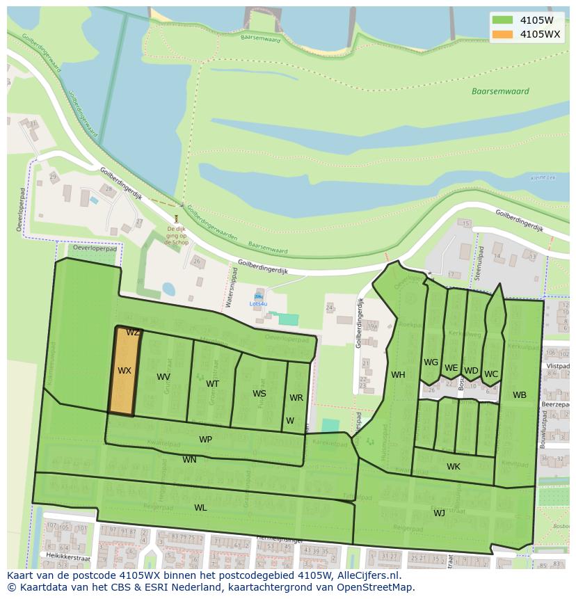 Afbeelding van het postcodegebied 4105 WX op de kaart.