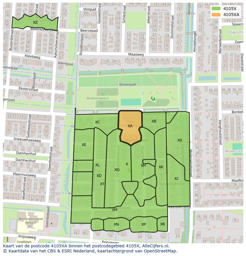 Afbeelding van het postcodegebied 4105 XA op de kaart.