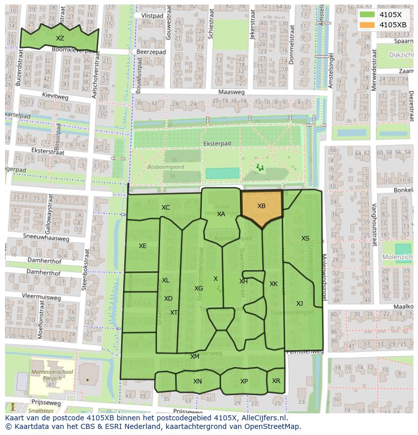Afbeelding van het postcodegebied 4105 XB op de kaart.