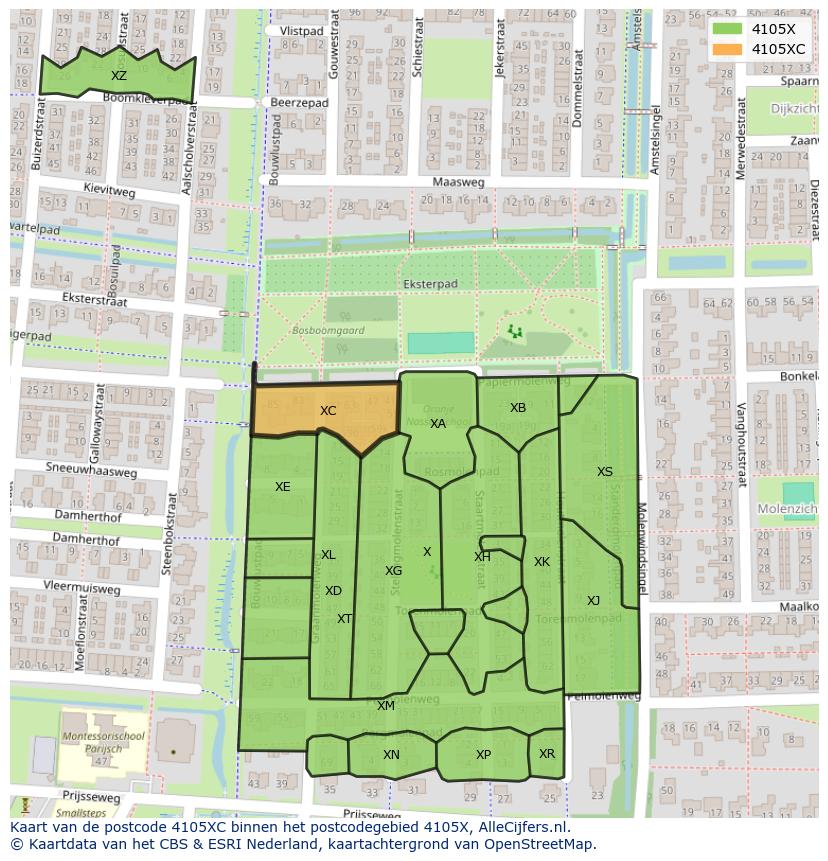 Afbeelding van het postcodegebied 4105 XC op de kaart.