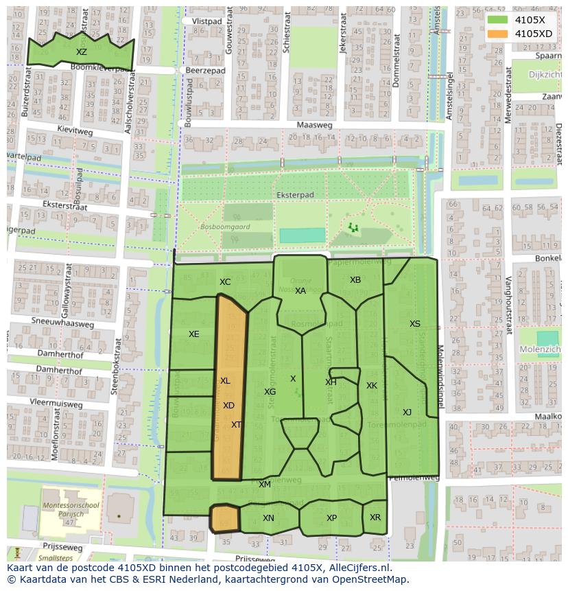 Afbeelding van het postcodegebied 4105 XD op de kaart.