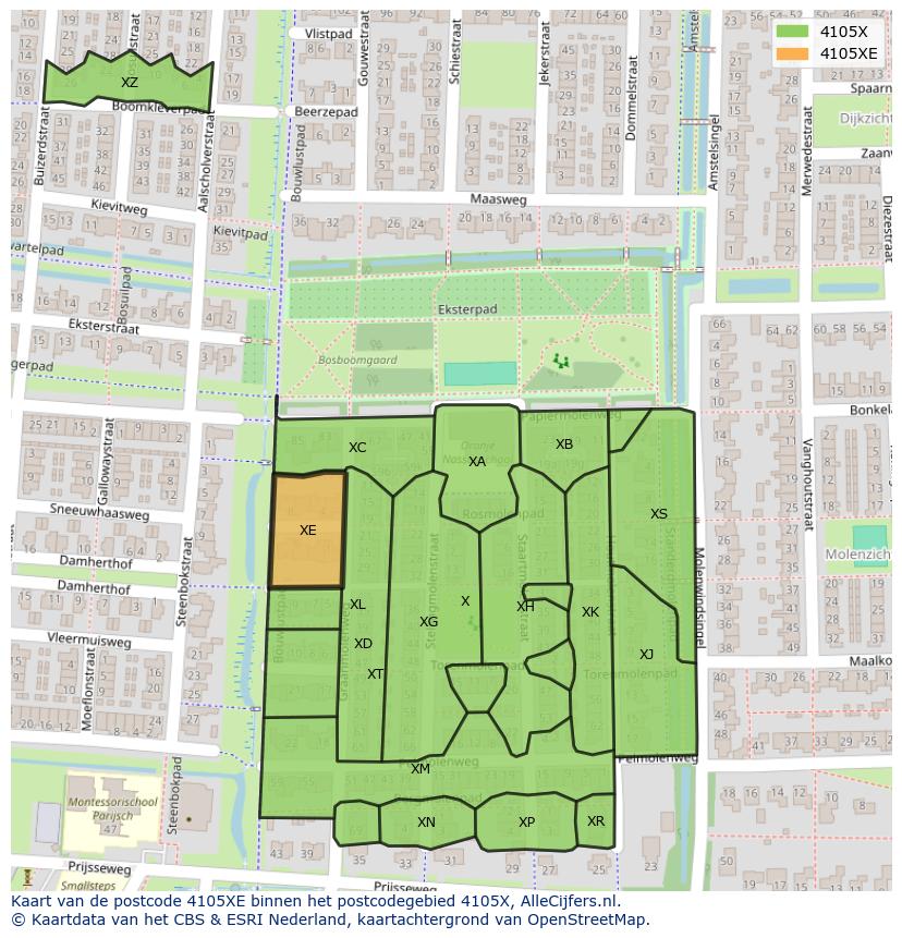 Afbeelding van het postcodegebied 4105 XE op de kaart.