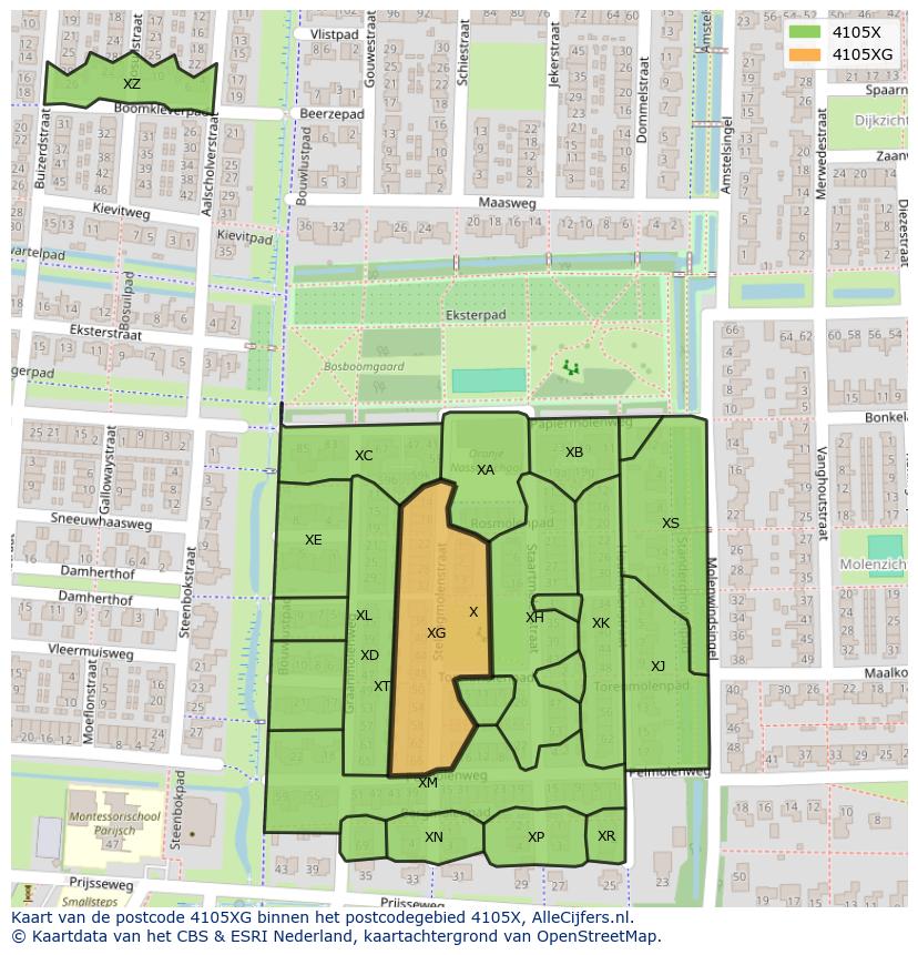 Afbeelding van het postcodegebied 4105 XG op de kaart.