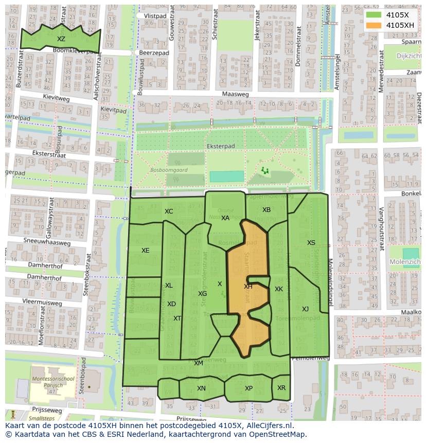 Afbeelding van het postcodegebied 4105 XH op de kaart.