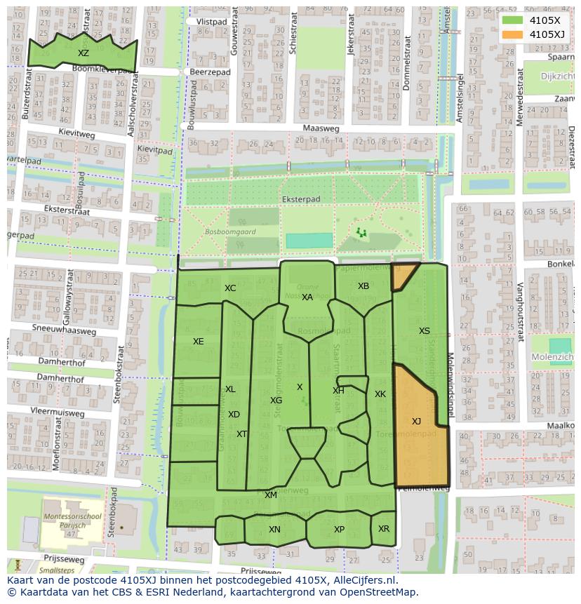 Afbeelding van het postcodegebied 4105 XJ op de kaart.