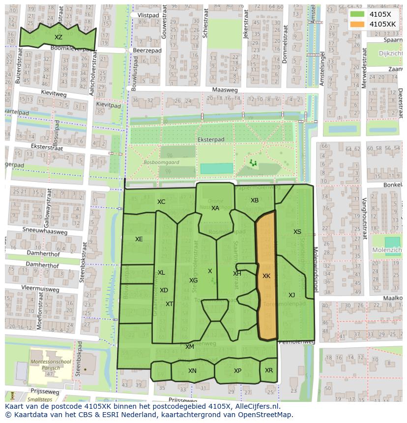 Afbeelding van het postcodegebied 4105 XK op de kaart.