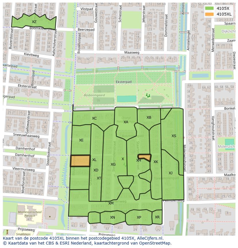 Afbeelding van het postcodegebied 4105 XL op de kaart.