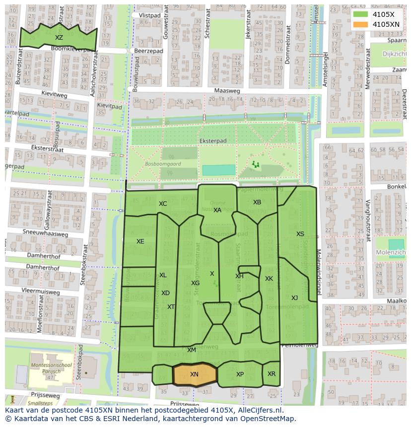 Afbeelding van het postcodegebied 4105 XN op de kaart.