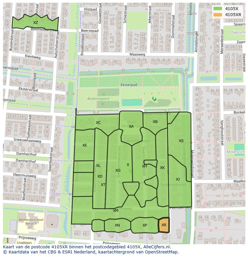 Afbeelding van het postcodegebied 4105 XR op de kaart.