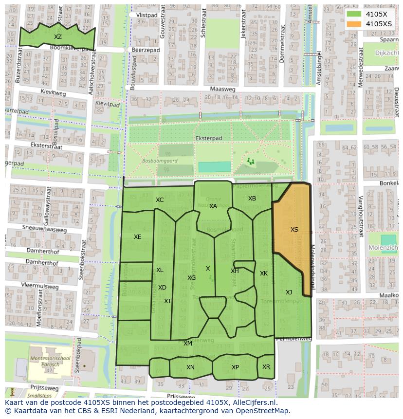 Afbeelding van het postcodegebied 4105 XS op de kaart.