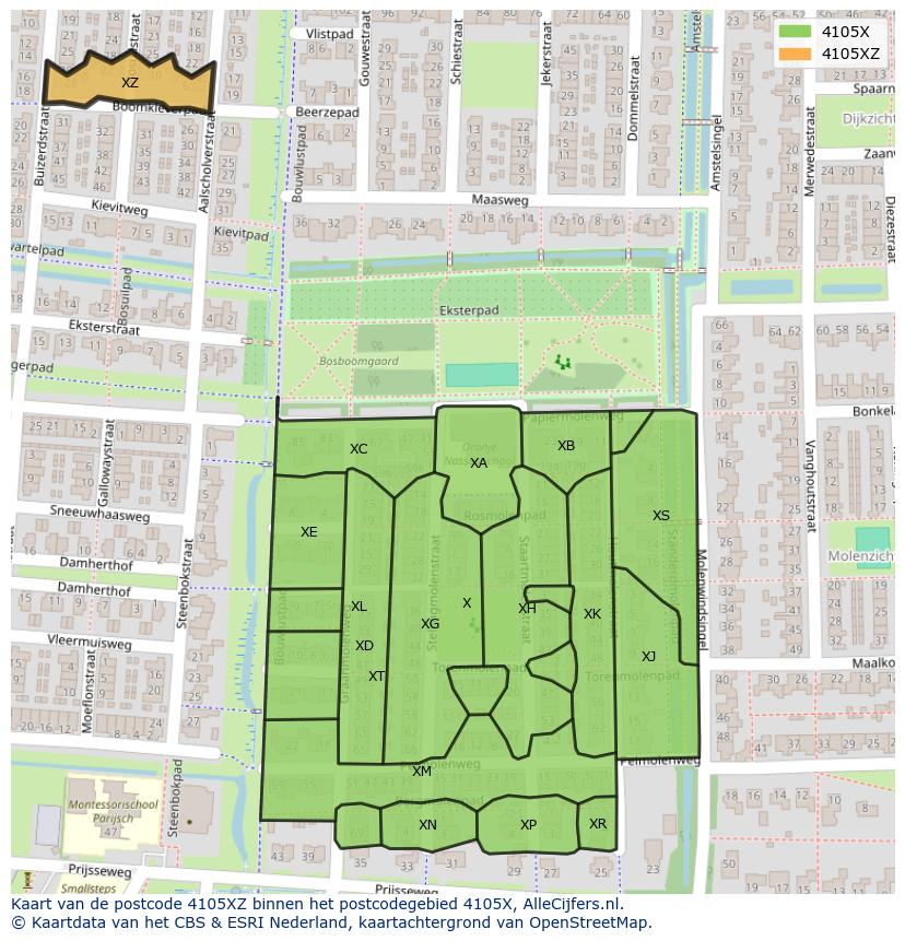 Afbeelding van het postcodegebied 4105 XZ op de kaart.