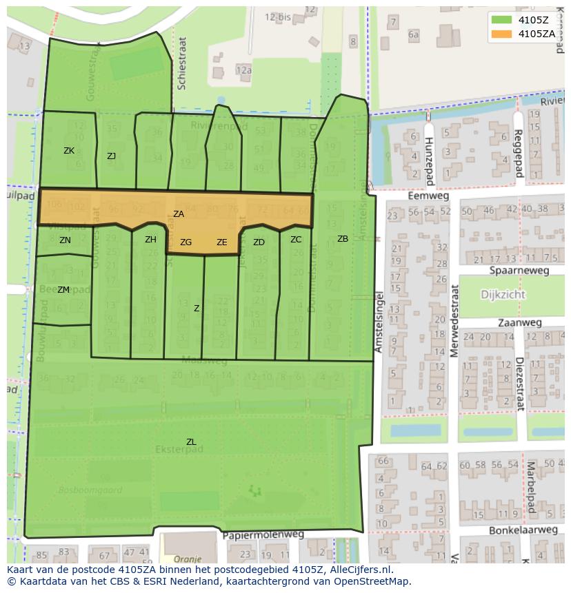 Afbeelding van het postcodegebied 4105 ZA op de kaart.