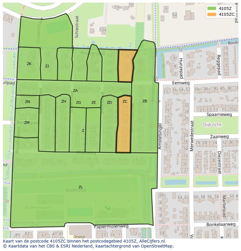 Afbeelding van het postcodegebied 4105 ZC op de kaart.