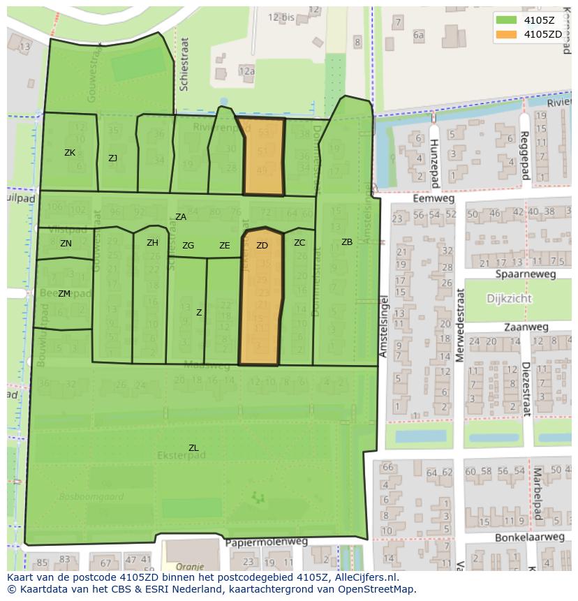 Afbeelding van het postcodegebied 4105 ZD op de kaart.