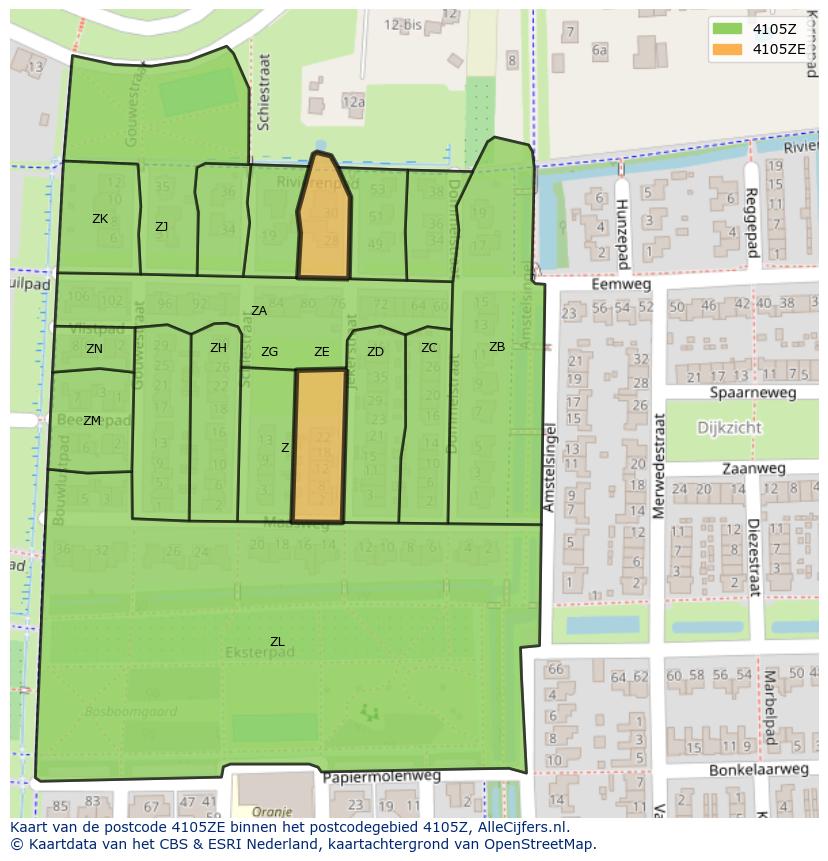 Afbeelding van het postcodegebied 4105 ZE op de kaart.