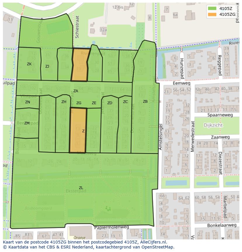 Afbeelding van het postcodegebied 4105 ZG op de kaart.