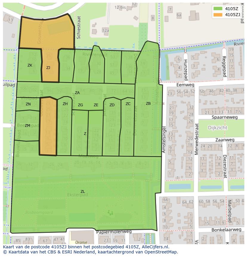 Afbeelding van het postcodegebied 4105 ZJ op de kaart.