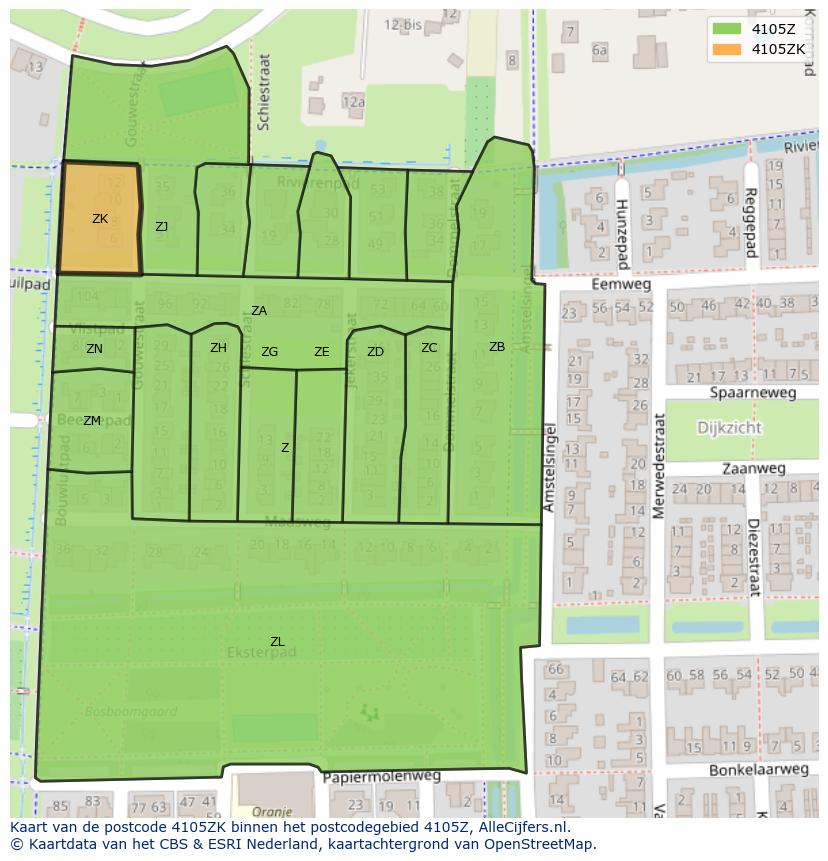 Afbeelding van het postcodegebied 4105 ZK op de kaart.