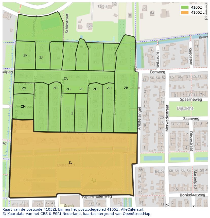 Afbeelding van het postcodegebied 4105 ZL op de kaart.