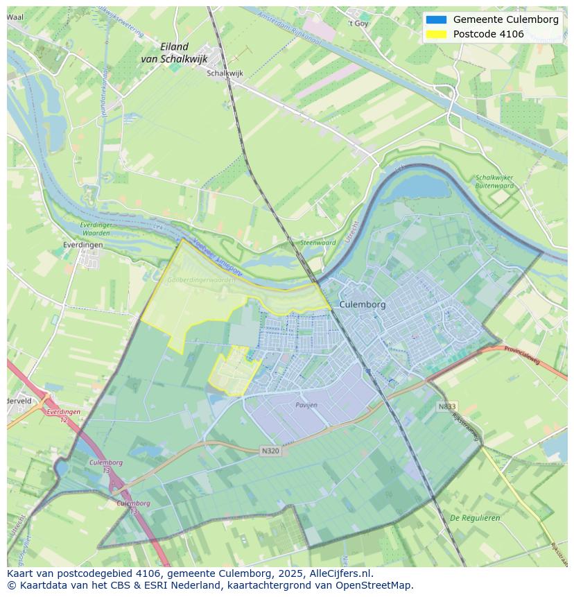 Afbeelding van het postcodegebied 4106 op de kaart.