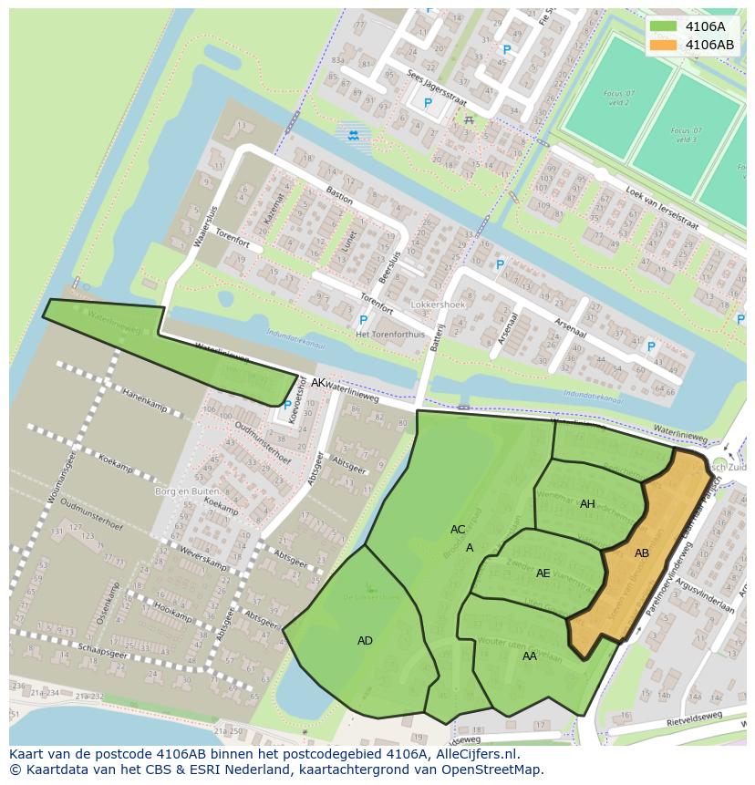 Afbeelding van het postcodegebied 4106 AB op de kaart.