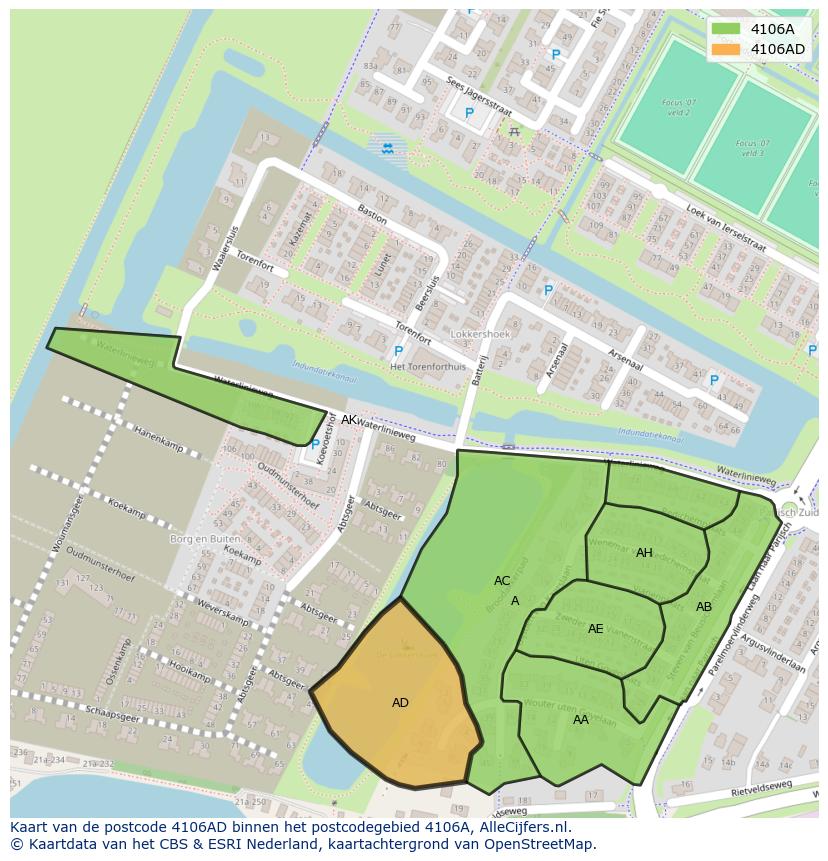 Afbeelding van het postcodegebied 4106 AD op de kaart.