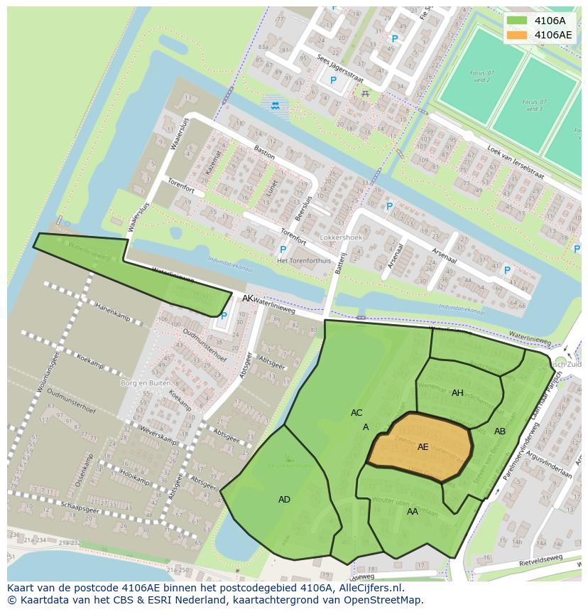 Afbeelding van het postcodegebied 4106 AE op de kaart.