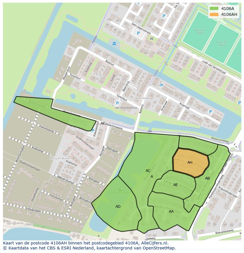 Afbeelding van het postcodegebied 4106 AH op de kaart.