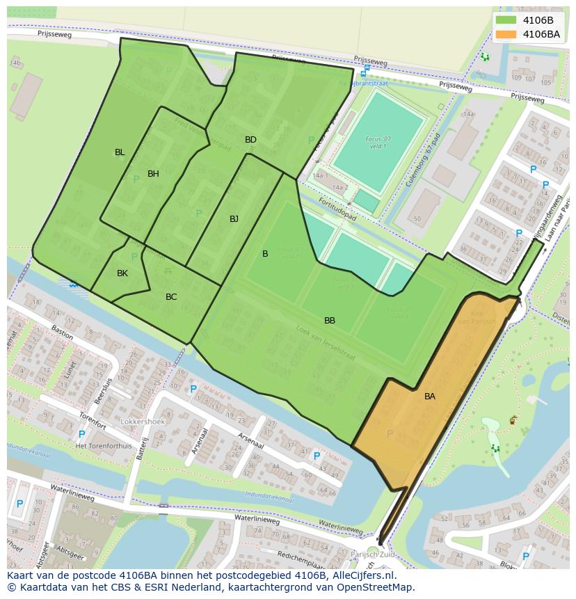 Afbeelding van het postcodegebied 4106 BA op de kaart.