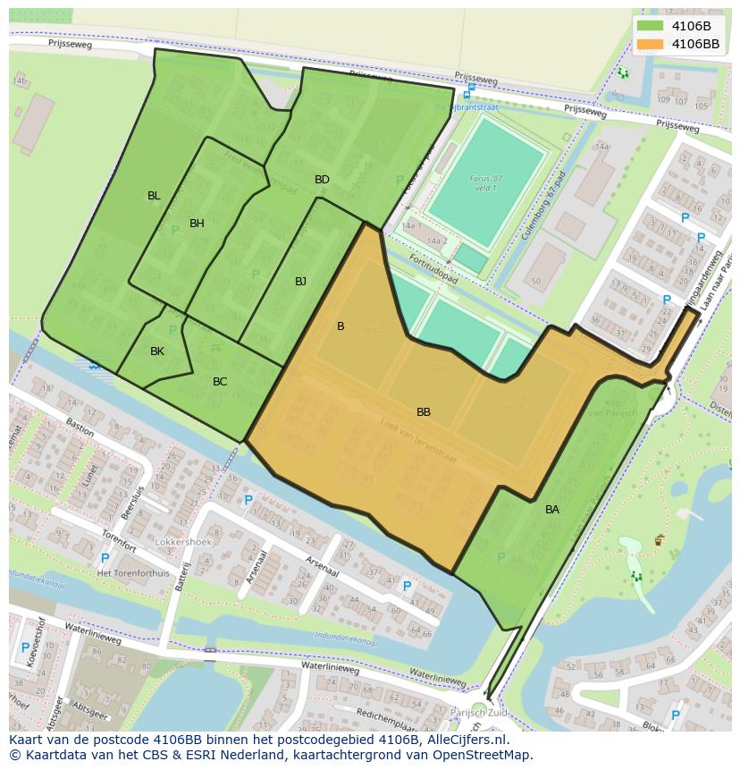 Afbeelding van het postcodegebied 4106 BB op de kaart.