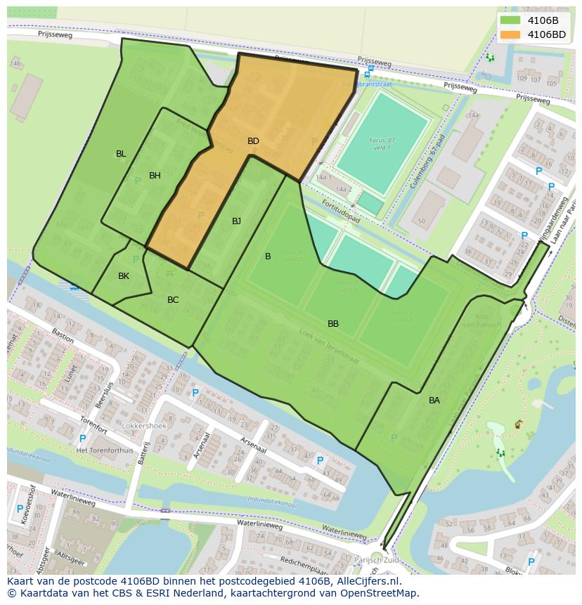 Afbeelding van het postcodegebied 4106 BD op de kaart.