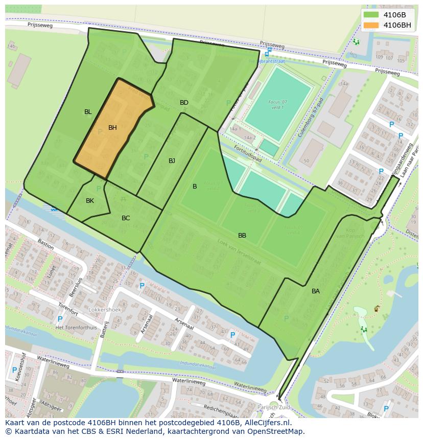 Afbeelding van het postcodegebied 4106 BH op de kaart.