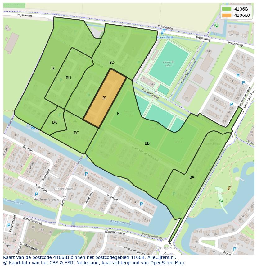 Afbeelding van het postcodegebied 4106 BJ op de kaart.