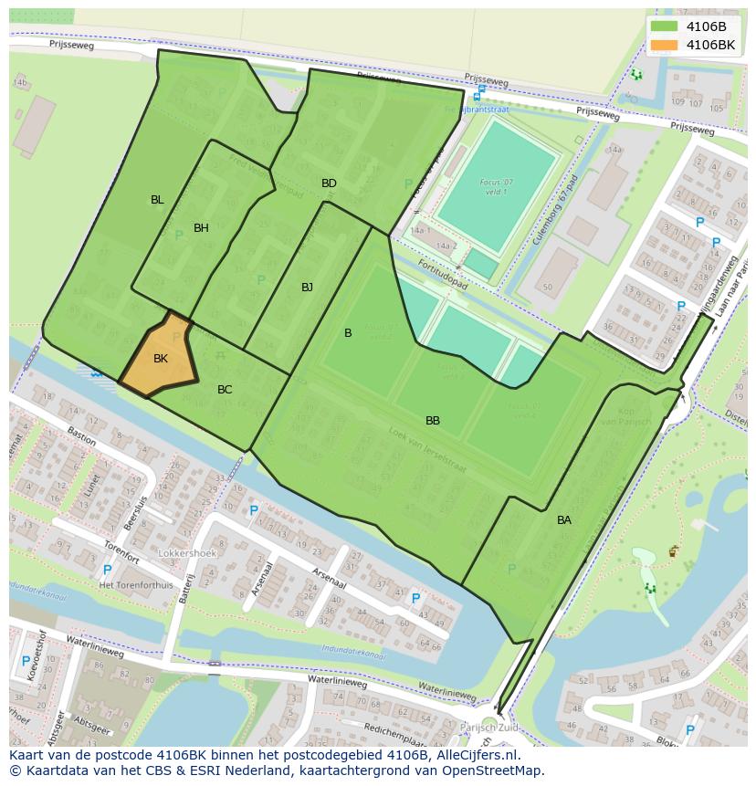 Afbeelding van het postcodegebied 4106 BK op de kaart.