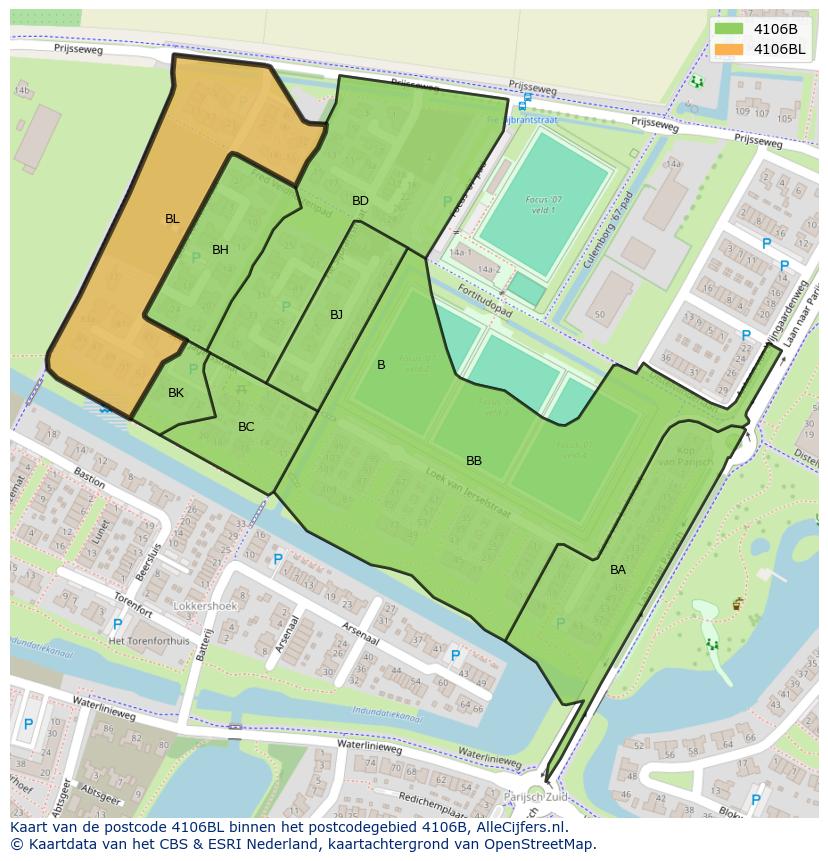 Afbeelding van het postcodegebied 4106 BL op de kaart.