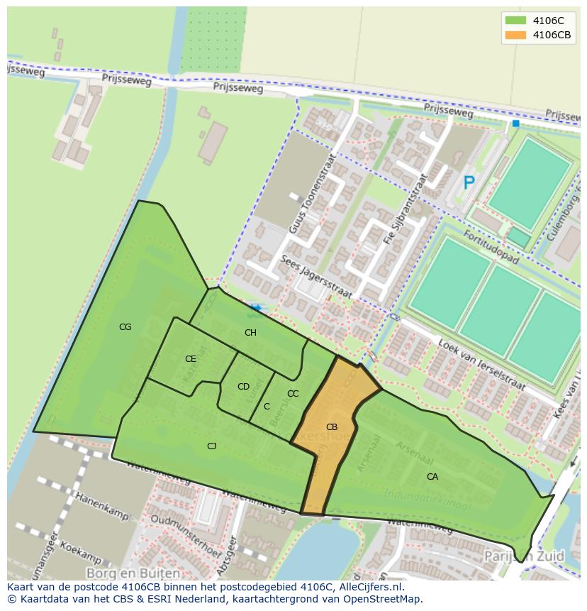 Afbeelding van het postcodegebied 4106 CB op de kaart.