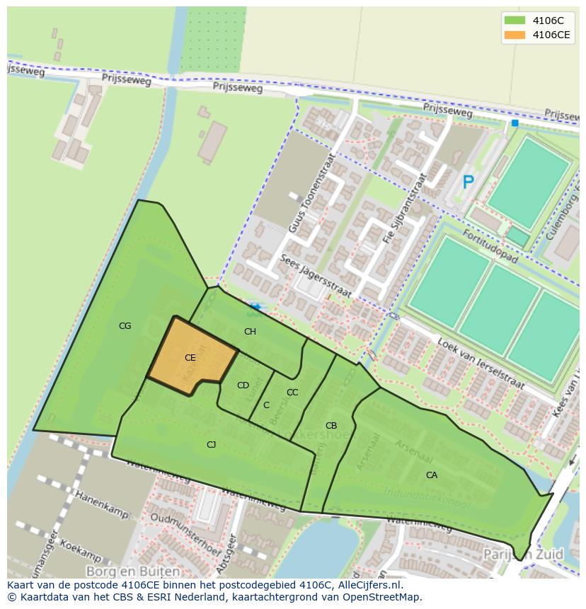 Afbeelding van het postcodegebied 4106 CE op de kaart.