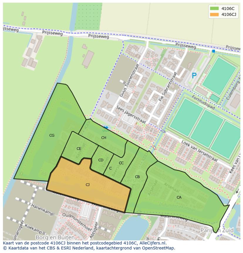 Afbeelding van het postcodegebied 4106 CJ op de kaart.