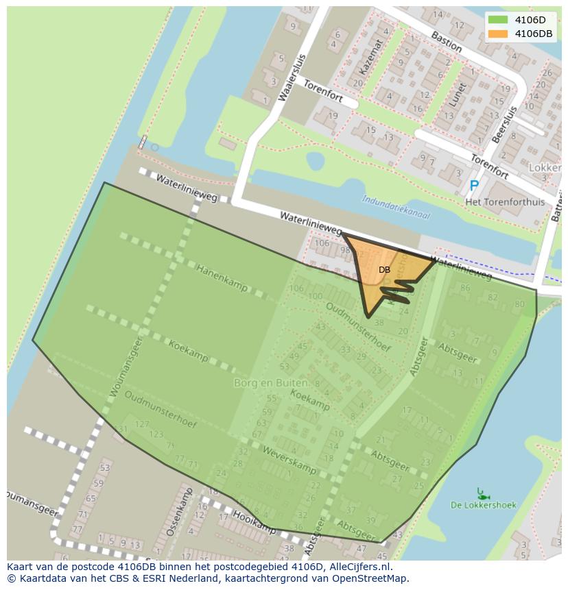 Afbeelding van het postcodegebied 4106 DB op de kaart.